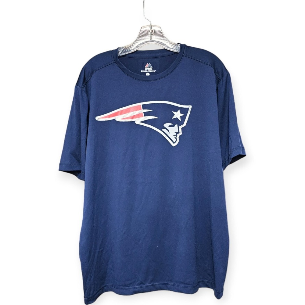 Men's Dark Blue Large Majestic Cool Base New England Patriots T Shirt Polyester‎